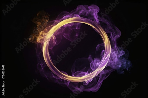 abstract smoke on black with blue yellow neon ring