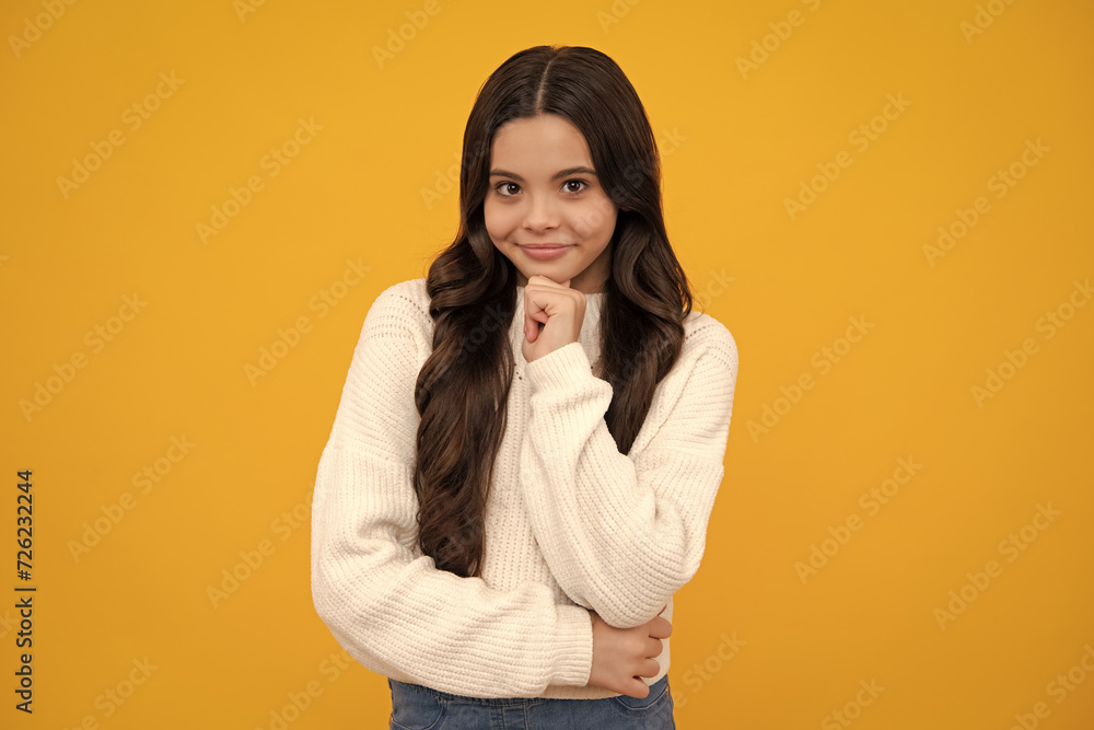 Happy face, positive and smiling emotions of teenager girl. Headshot portrait of teenager child girl isolated on studio background. Childhood lifestyle concept. Mock up copy space.