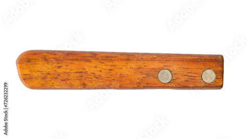 Old wooden knife handle on white background. Vintage handle is isolated.