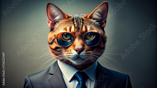 Cat in Sunglasses with Suit and Tie, Generative AI © CraftyAI Creations