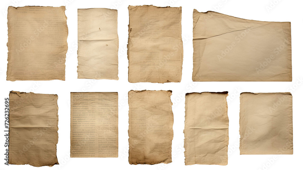 Old paper texture isolated on transparent background