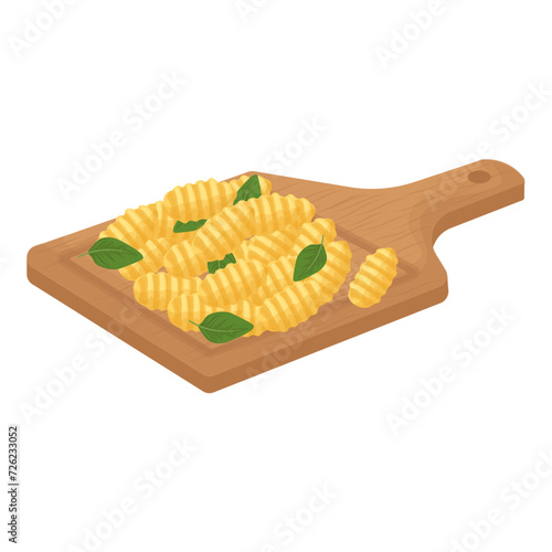 Italian gnocchi vector illustration logo on cutting board