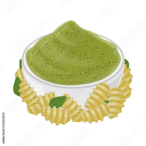 Vector illustration logo of Italian gnocchi with pesto sauce