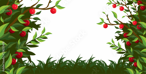 vector apple plantation design with twigs leaves and apples on a white background
​