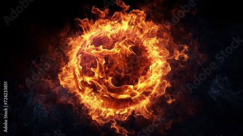 Fire in form of sphere. Fire flame on black background
