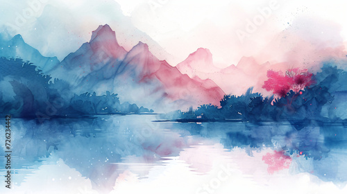 Color Oriental ink landscape