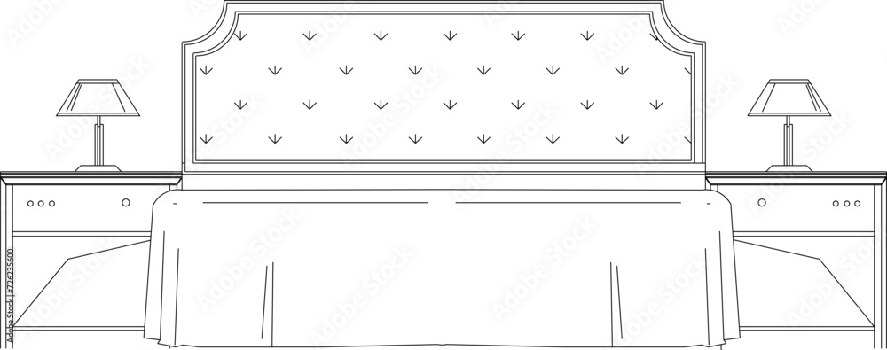 Vector sketch illustration of modern classic bed interior drawing design Vector sketch illustration of modern classic bed interior drawing design