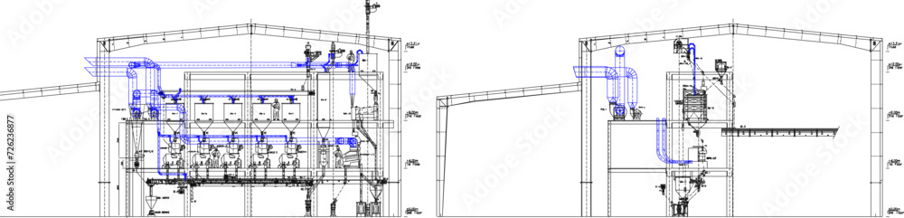Vector sketch illustration of technical drawing design for erection drawing cross section Grid in factory industry Vector sketch illustration of technical drawing design for erection drawing cross section Grid in factory industry