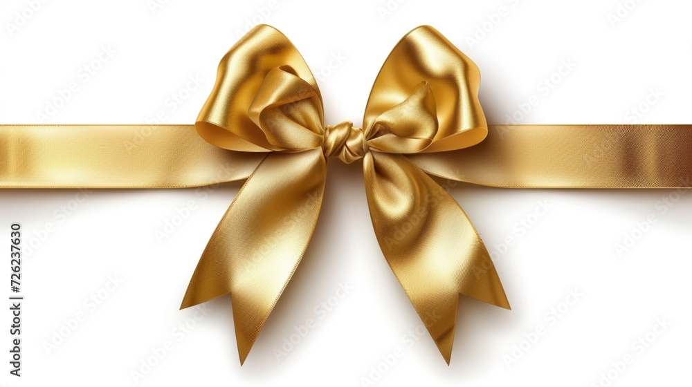 Golden bow adorned with a long ribbon isolated on a white background. Festive ornament. Vector illustration Golden bow adorned with a long ribbon isolated on a white background. Festive ornament. Vector illustration