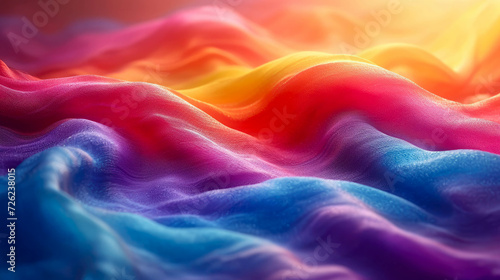 Rainbow fabric abstract waves background. Close-up of colorful fabric texture
