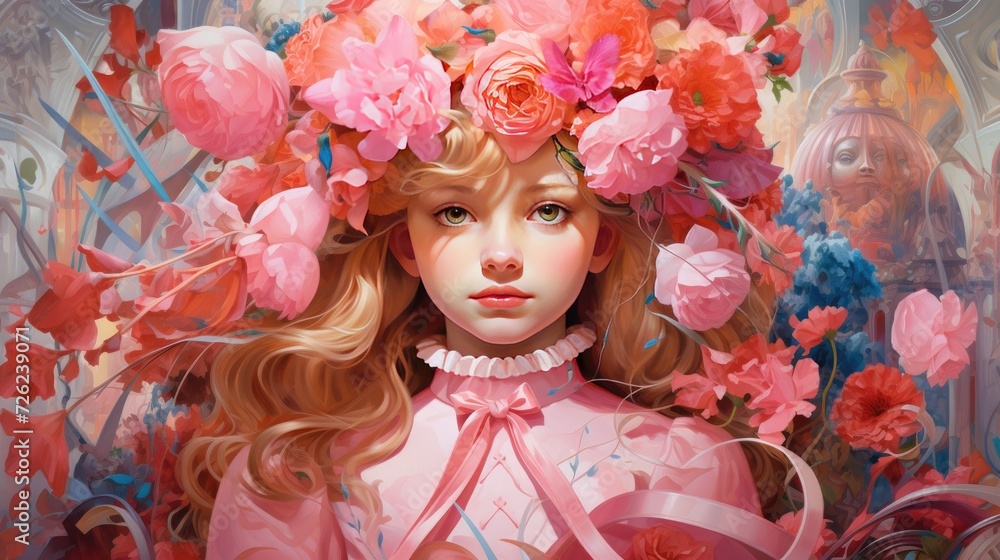 A portrait of a woman with flowers in her head. A creative background with a stylish woman. A fashionable portrait. Abstract portrait, creativity and fantasy. A portrait of a woman with flowers in her head. A creative background with a stylish woman. A fashionable portrait. Abstract portrait, creativity and fantasy.