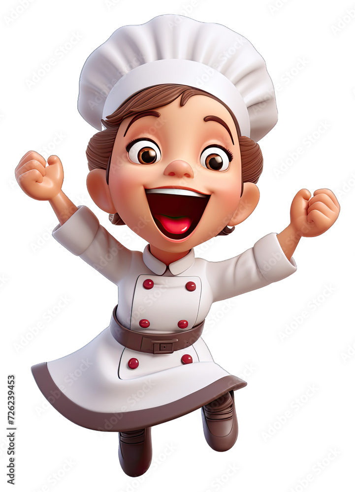 an Excited and Happy French Sous Chef Coordinating a Bustling Kitchen in a Busy Gourmet Restaurant. , 3d, Cartoon Character. Isolated on a Transparent Background. Cutout PNG. an Excited and Happy French Sous Chef Coordinating a Bustling Kitchen in a Busy Gourmet Restaurant. , 3d, Cartoon Character. Isolated on a Transparent Background. Cutout PNG.