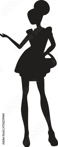 A vintage retro cartoon of a woman in an apron presenting something to the right.