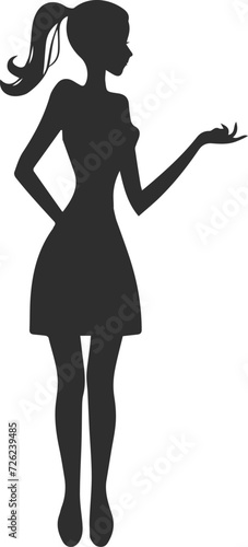 A vintage retro cartoon of a woman in an apron presenting something to the right.