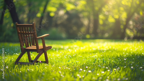 Garden chair on green lawn