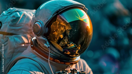 The helmet reflects the vibrant colors of Saturn and its rings, as the astronaut takes a moment to admire the view. photo