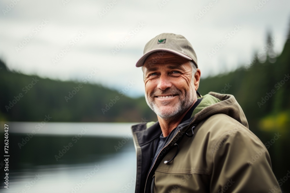 Portrait of a smiling senior man standing in front of a lake Portrait of a smiling senior man standing in front of a lake
