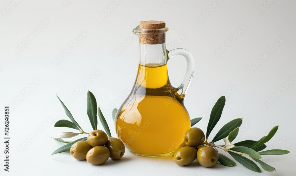 olive oil in a minimalist glass bottle, beside it there are olives. isolated background olive oil in a minimalist glass bottle, beside it there are olives. isolated background
