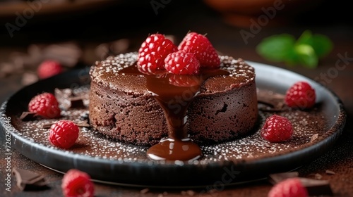 Chocolate Lava Cake, Close-Up, Gooey Center, Cakey Exterior, Texture Contrast