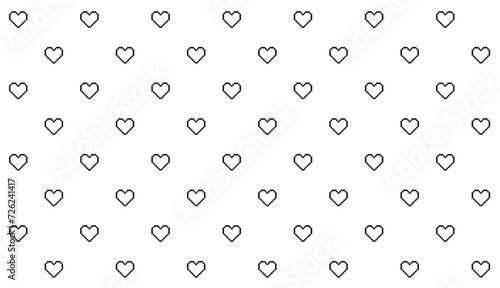 Valentines day pattern background with pixel art hearts. Outline, Vector illustration. flyers, invitation, posters, brochure, banner, In black and white