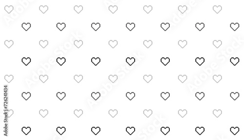 Valentines day pattern background with pixel art hearts. Outline, Vector illustration. flyers, invitation, posters, brochure, banner, In black and white
