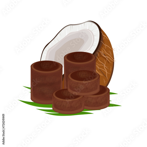 Traditional Javanese sugar gula jawa with coconut vector illustration logo