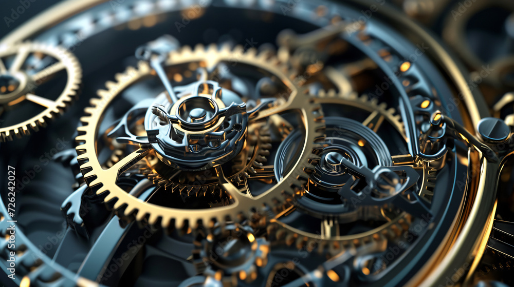 A mesmerizing and intricate abstract clockwork design, beautifully rendered in stunning 3D. Perfect for showcasing the intricacies of time and technology.