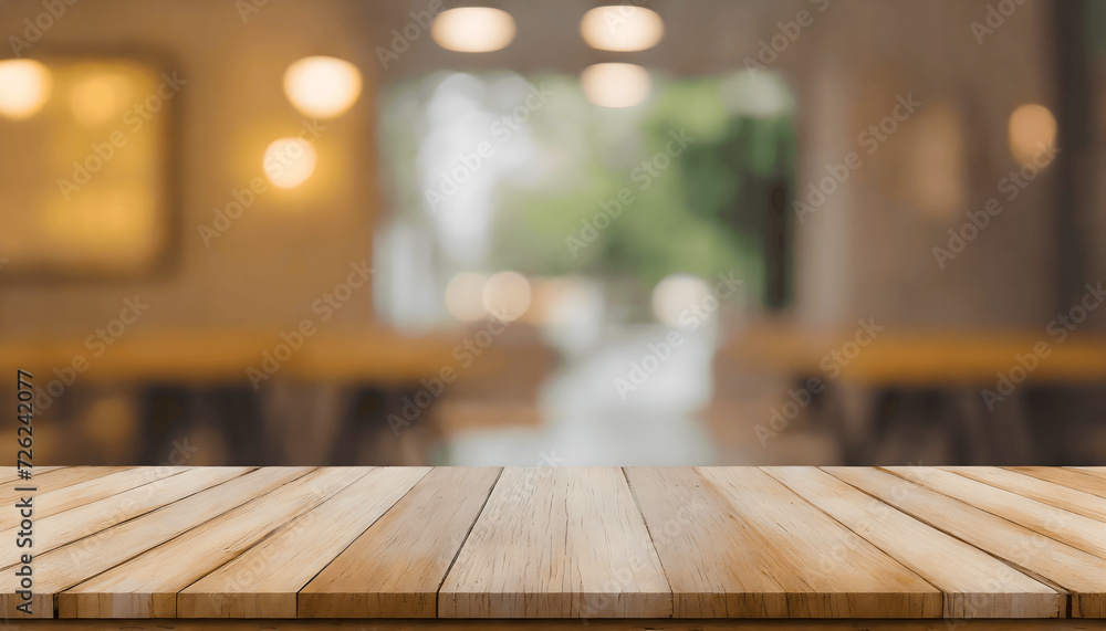 Rustic Wooden Table with Bokeh Lights in a Room and Nature-inspired Background