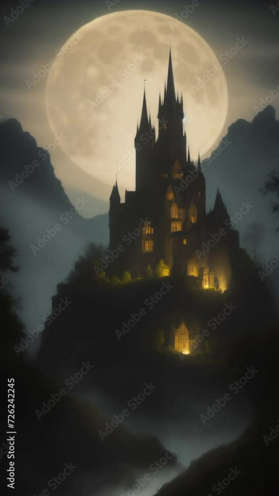 Majestic Castle With Full Moon in the Background. Generative AI. Majestic Castle With Full Moon in the Background. Generative AI.