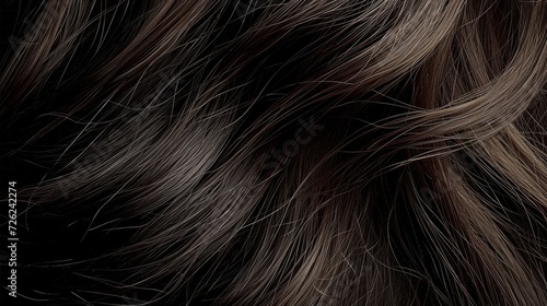 Closeup dark hair. Women's hairstyle. Hair texture
 photo