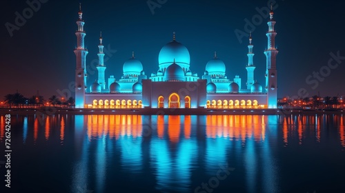 Illuminated Night View of a Large mosque