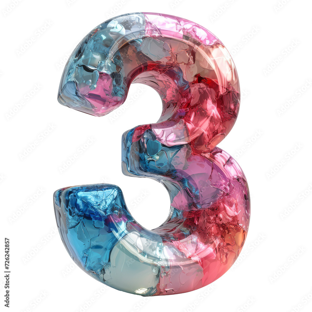 Number 3 Liquid font, three gel digit isolated on white transparent, PNG Number 3 Liquid font, three gel digit isolated on white transparent, PNG