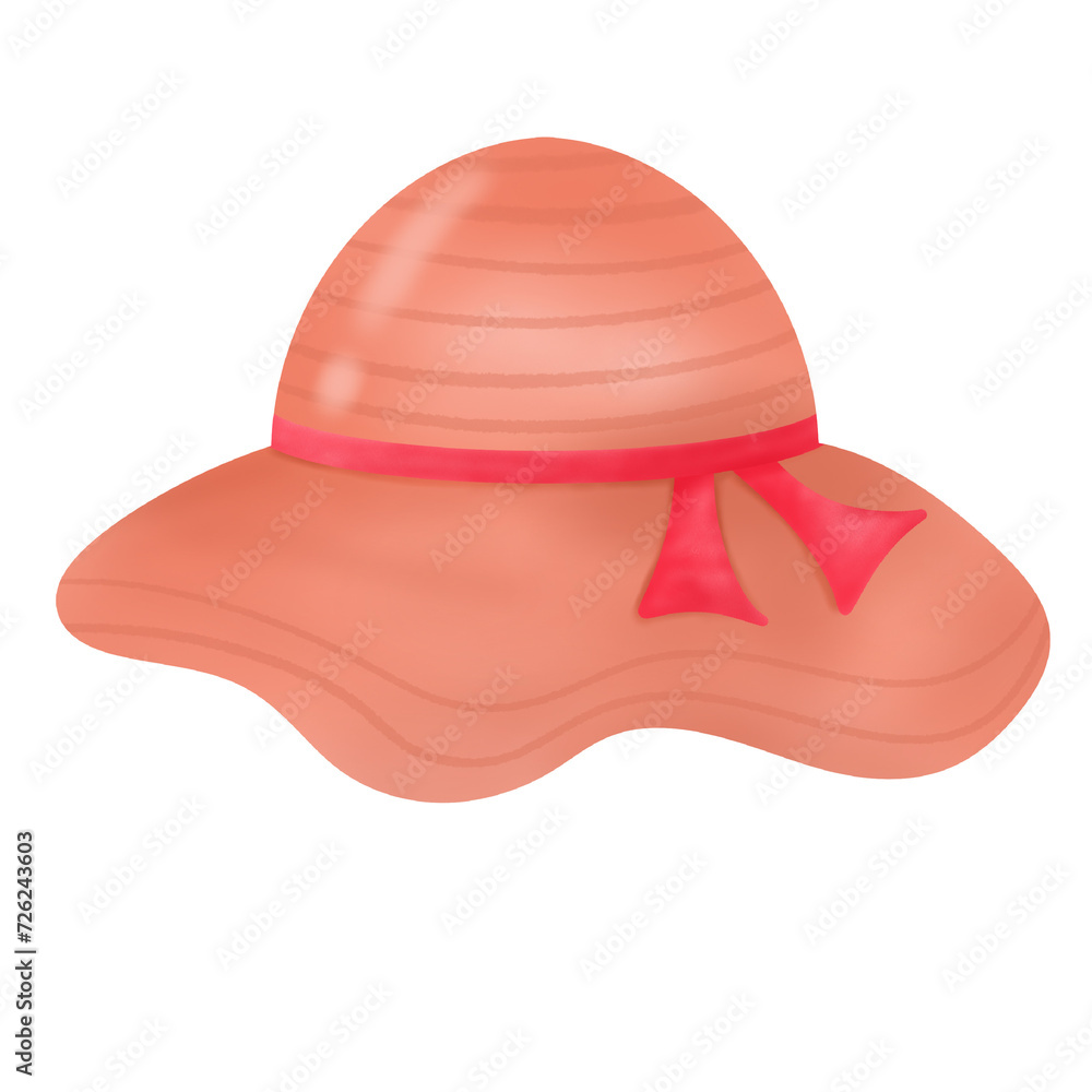 Fototapeta premium Beach Hat for Summer Escapade. Red color.