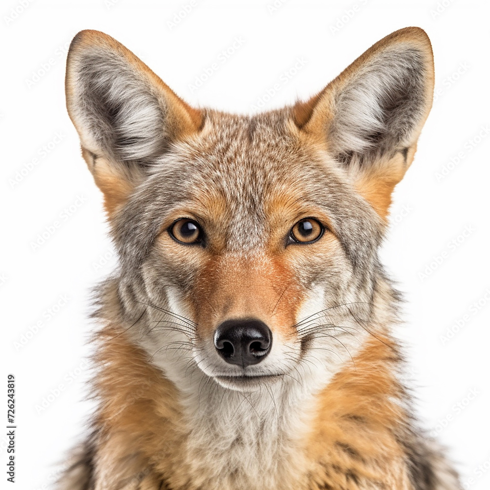 Front_view_close_up_of_Jackal_animal_isolated_on_white