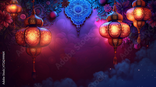 wallpaper banner background for eid, ramadan, lantern in luxury background, islamic pattern