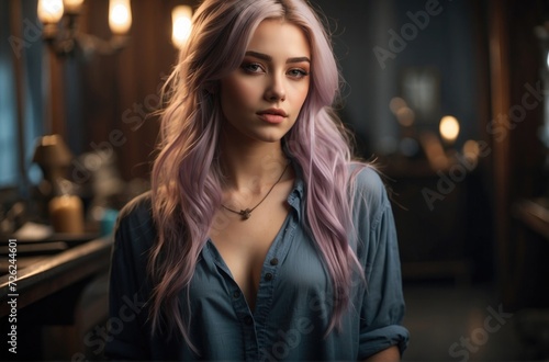 Attractive Young Woman Striking a Pose, fashion Business Owner Poses with Colorful Hair Flair