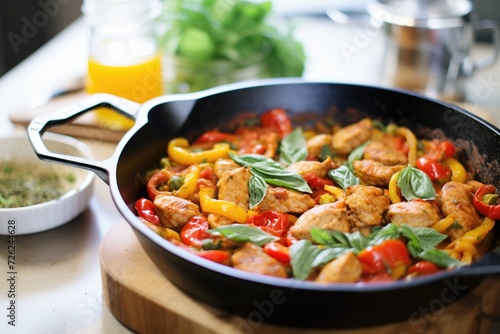 italian sausage and peppers in a skillet