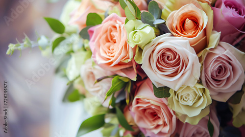 Close up of wedding bouquet of roses