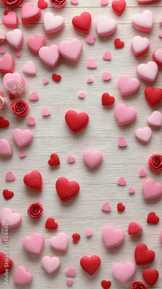 Valentine's day beautiful  background. Heart, love, gift, gift box. Generative AI.
