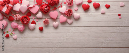 Valentine's day beautiful background. Heart, love, gift, gift box. Generative AI.