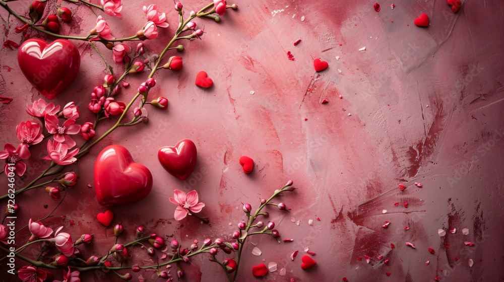 Arrière plan Saint Valentin, Amour et cœur sur fond rose et rouge, illustration ia générative - obrazy, fototapety, plakaty 