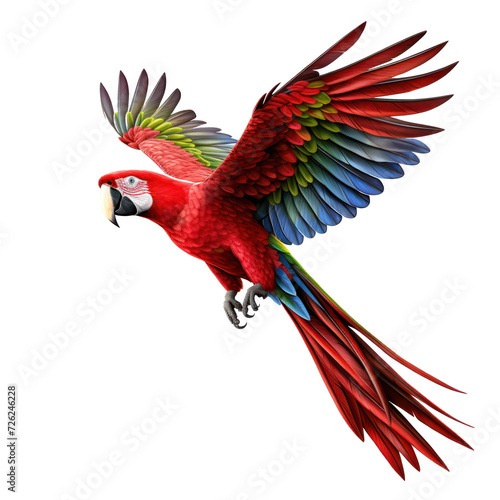 full body scarlet macaw with red body on transparency background PNG photo