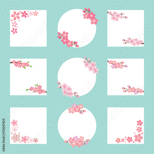 桜のフレーム　イラスト　デザイン　セット