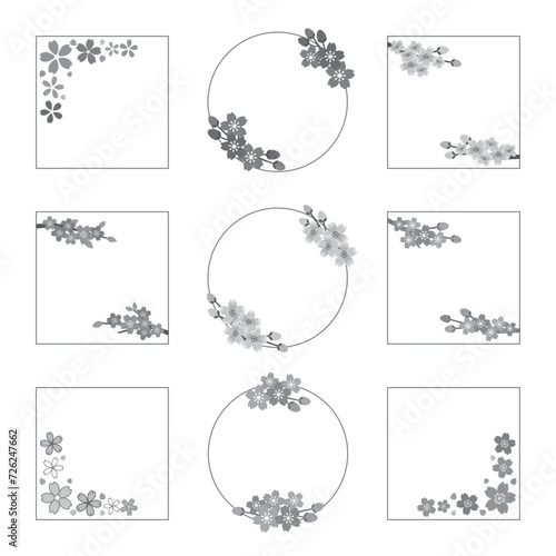 桜のフレーム　イラスト　デザイン　セット