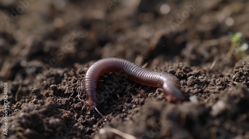 A close-up image of a single earthworm partially buried in moist, dark, fertile soil, showcasing the natural environment and the role of earthworms in soil aeration and composting.