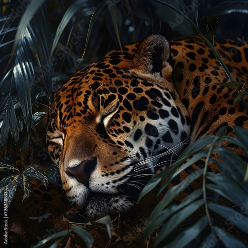 Close up of a sleeping jaguar