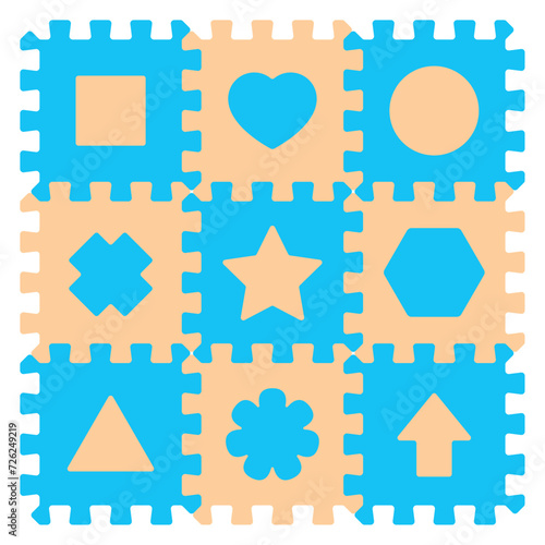 Vector foam baby kids play mat shapes puzzle. Isolated on white background