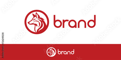 red coyote design inside circle logo design vector template for brand business company