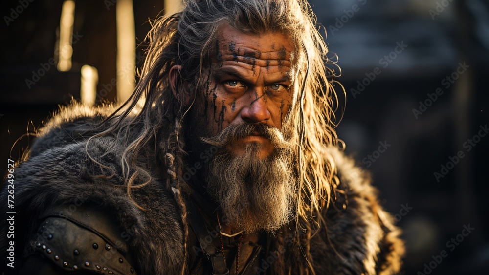 Viking Warrior Portrait: Majestic Presence in a Viking Village