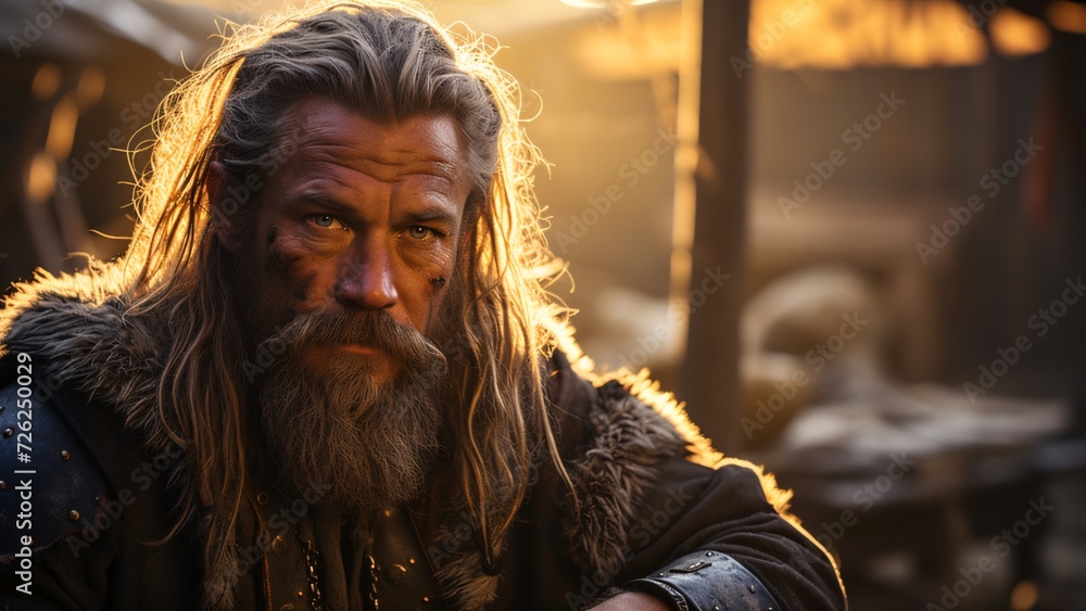 Viking Warrior Portrait: Majestic Presence in a Viking Village Viking Warrior Portrait: Majestic Presence in a Viking Village